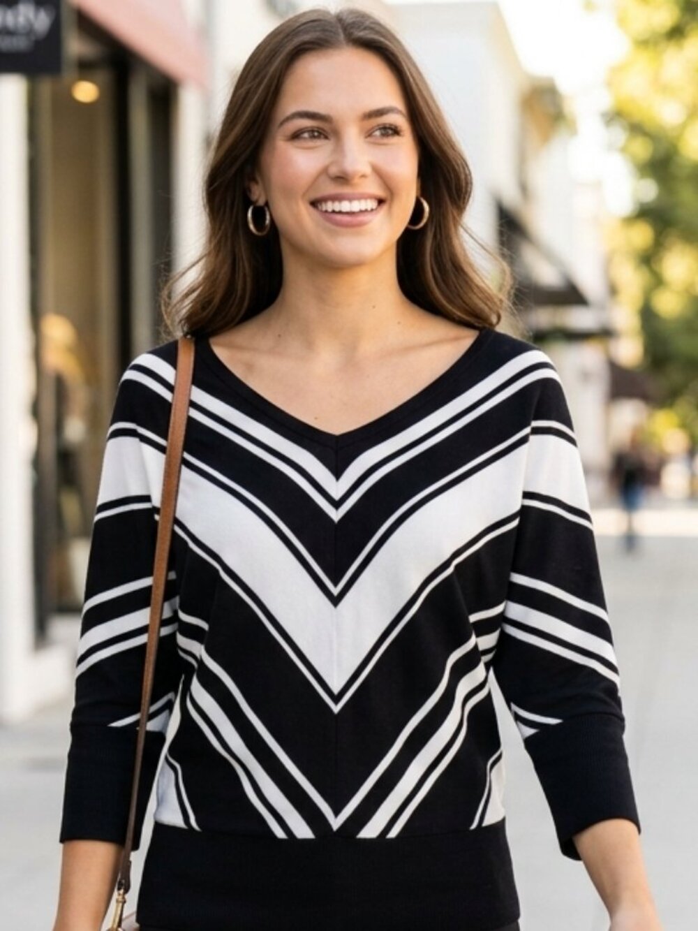 NWT White House Black Market V-Neck Dolman Pullover Sweater - Black & Ecru (XS)